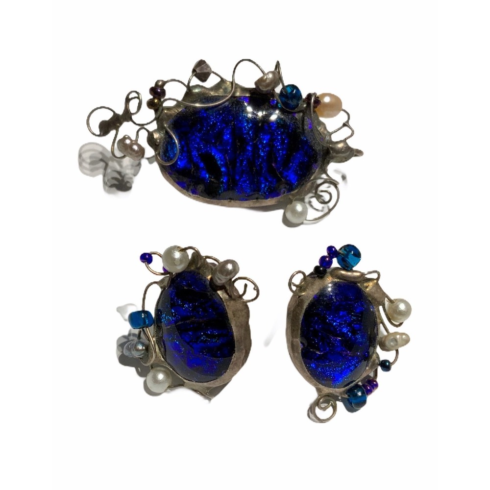 Glass & Pewter Earring Brooch set‎